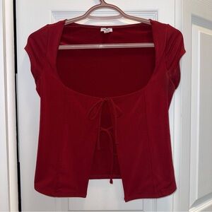 Garage Wine Red Tie-Front Flyaway Women’s Top